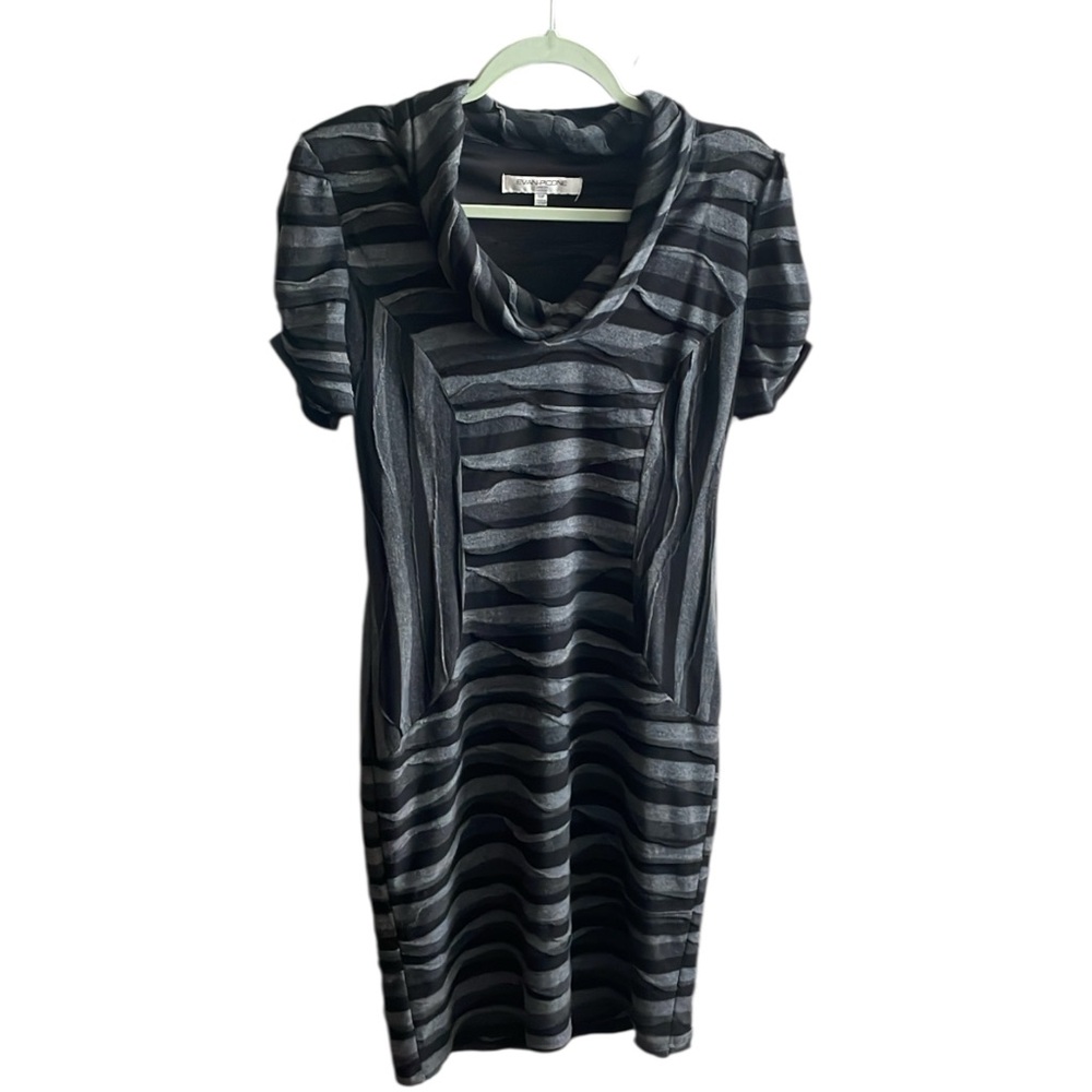 90s/ y2k Evan Picone Black and Gray striped Midi Dress